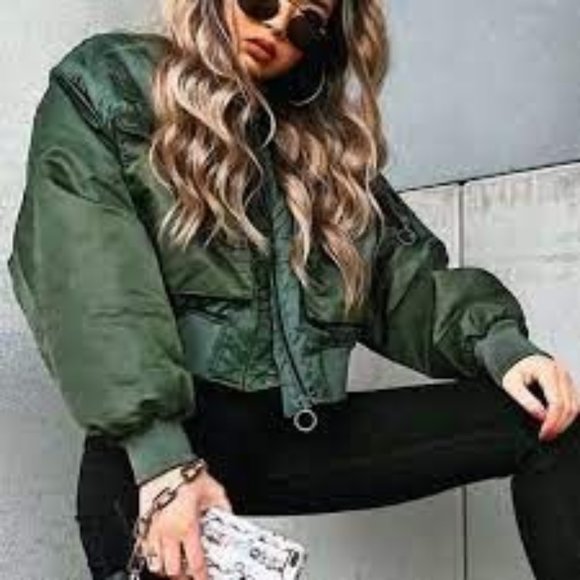 H&M GIRLS NAVY GREEN BOMBER JACKET